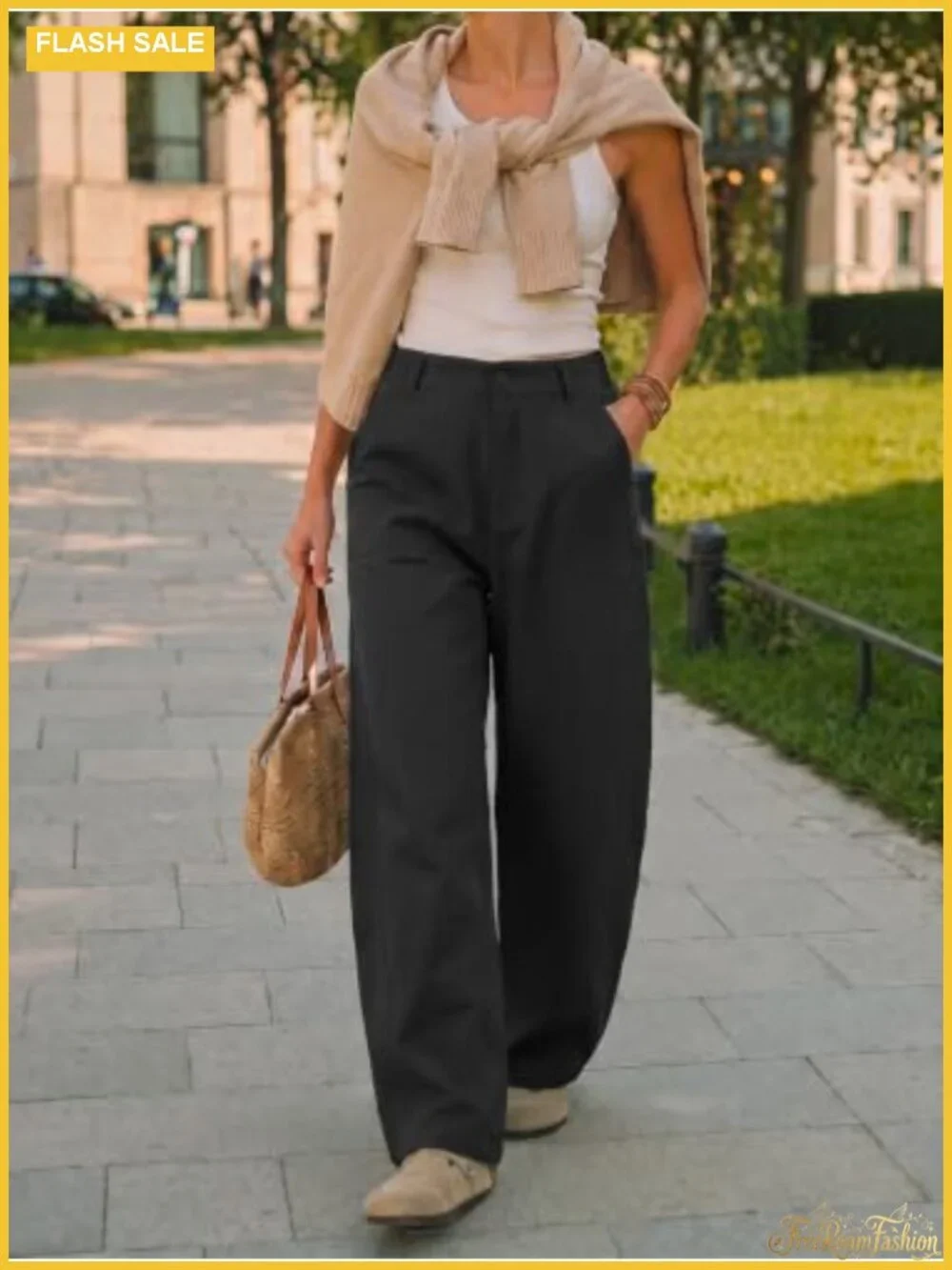 High Waisted Wide Leg Barrel Pants with Pockets, Casual Loose Fit